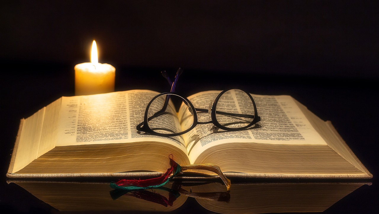 a book, bible, open, glasses, reading glasses, visual aid, read, eye glasses, eyesight, see sharply, see well, see, pages, writing, holy scripture, open book, old, faith, book pages, open bible, religion, candle, candlelight, light, flame, bright, warmth, burn, christian, bible, bible, bible, bible, bible